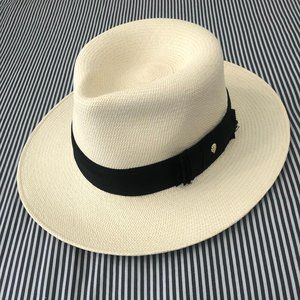 Helen Kaminski Straw Fedora in Chalk/Midnight Rare